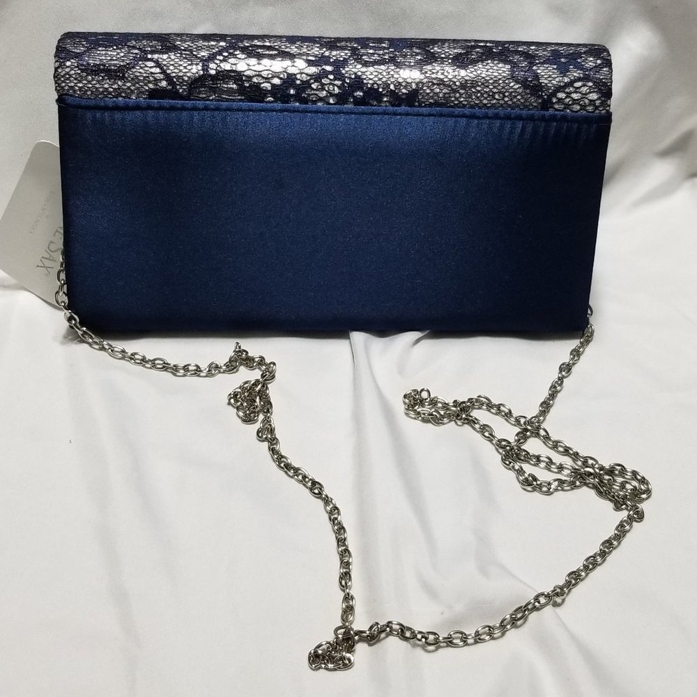 NWT Dunne Sax Satin Blue Convertible Evening Lilly Clutch by Jessica McClintock - Picture 2 of 15